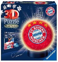 Ravensburger 3D Puzzle 12177 - Nachtlicht Puzzle-Ball FC Bayern München - 72 Teile - ab 6 Jahren, LED Nachttischlampe mit Klatsch-Mechanismus